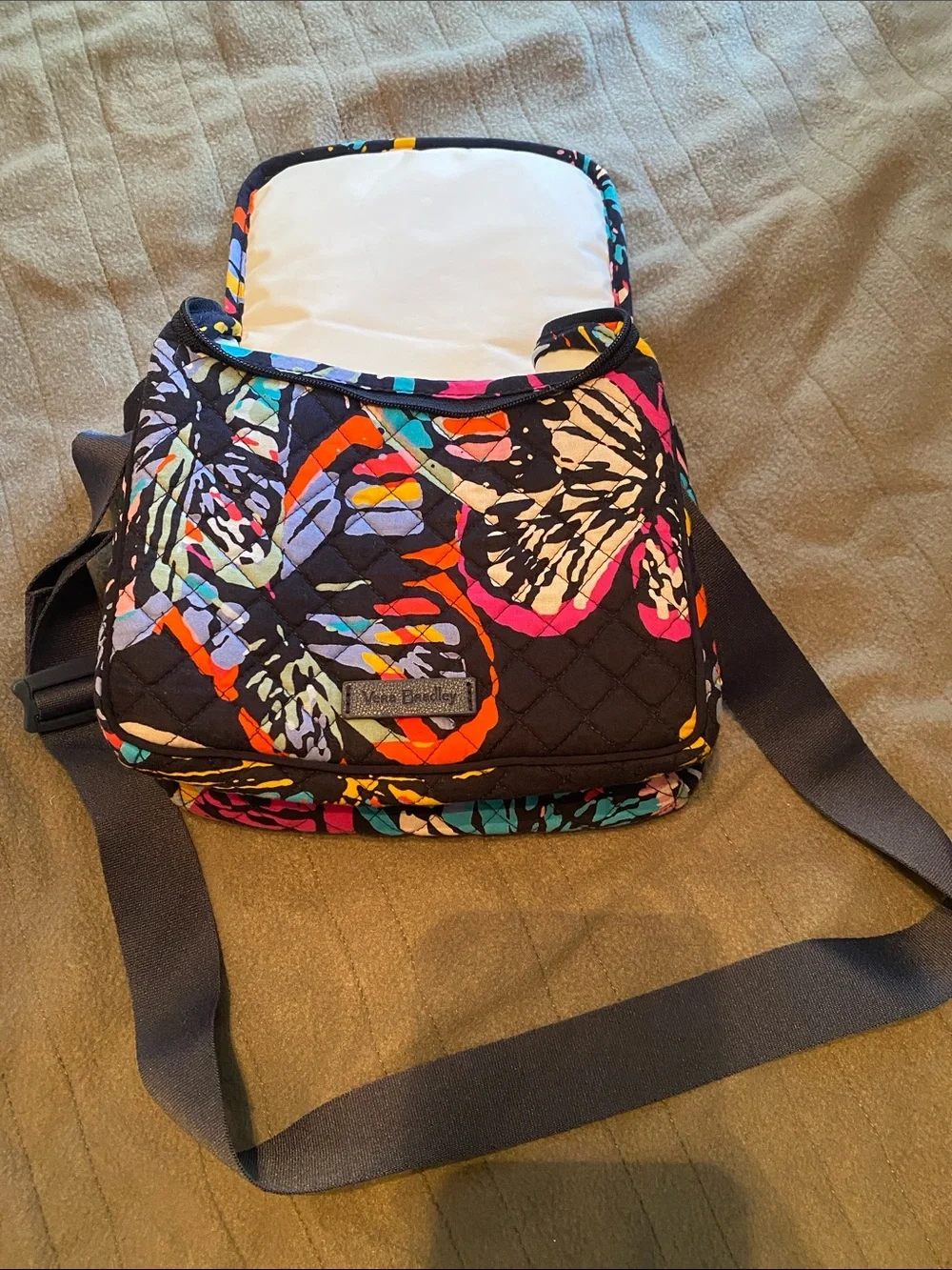 Vera Bradley navy blue quilted insulated lunch bag Multicolor Butterfly Print